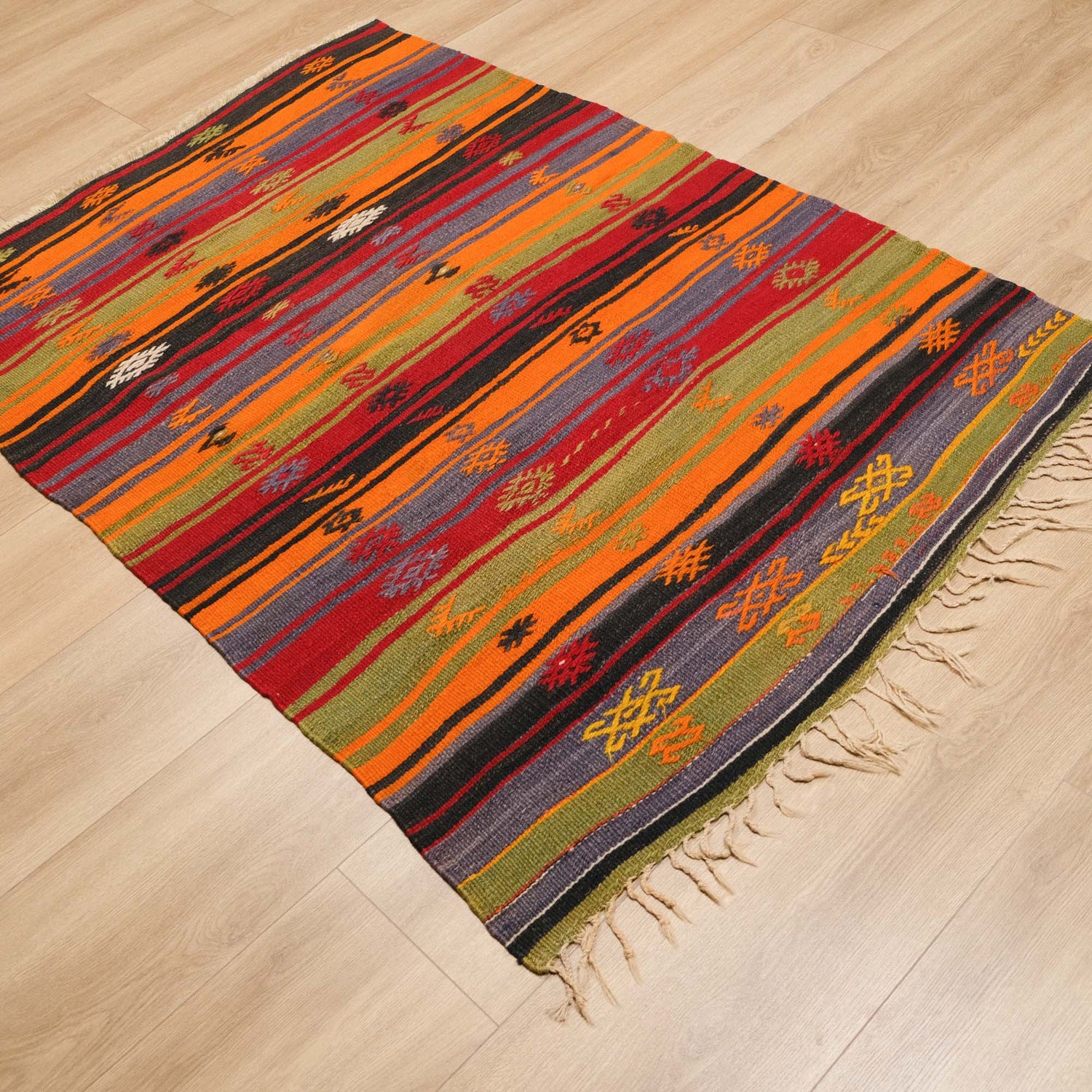 El Dokuma Sandık Eskisi Anadolu Desenli Burdur Cicim Kilim, rengarenk, 114x161 cm — Halıcızade