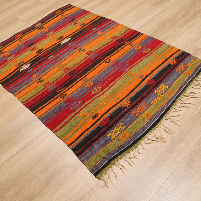 El Dokuma Sandık Eskisi Anadolu Desenli Burdur Cicim Kilim, rengarenk, 114x161 cm — Halıcızade