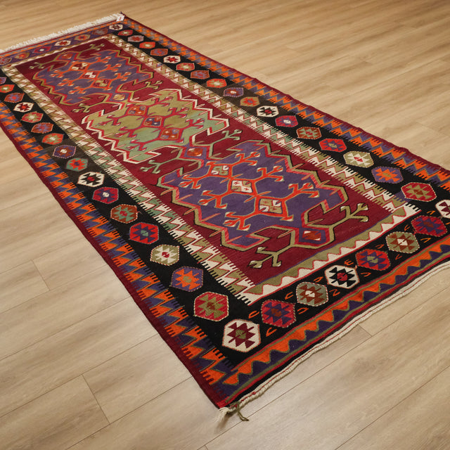 El Dokuma Anadolu Desenli Konya Akören Kilimi, rengarenk, 158x393 cm — Halıcızade