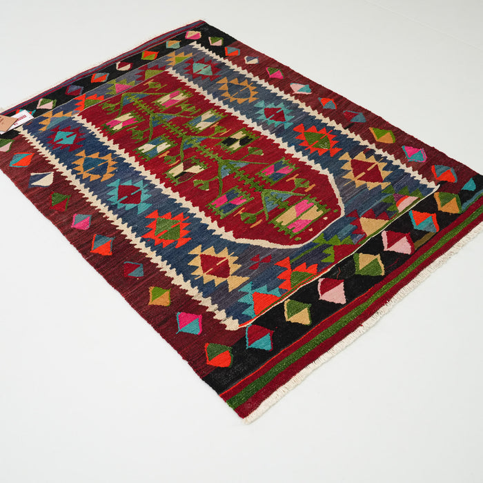 Anadolu desenli el dokuma yün Eşme köy kilimi, kırmızı, 84x133 cm — Halıcızade
