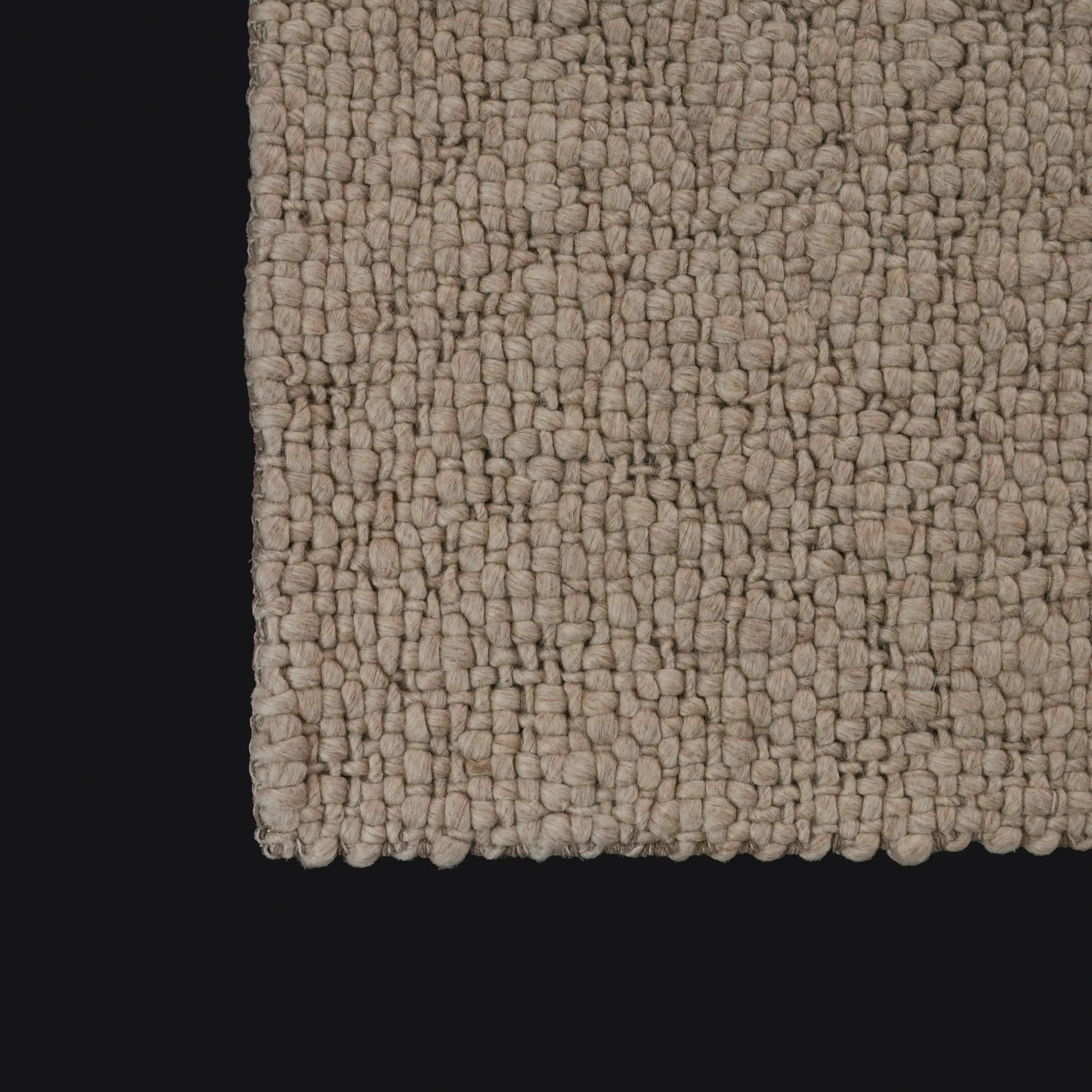 Handwoven Plain Pattern Beige Wool Rug