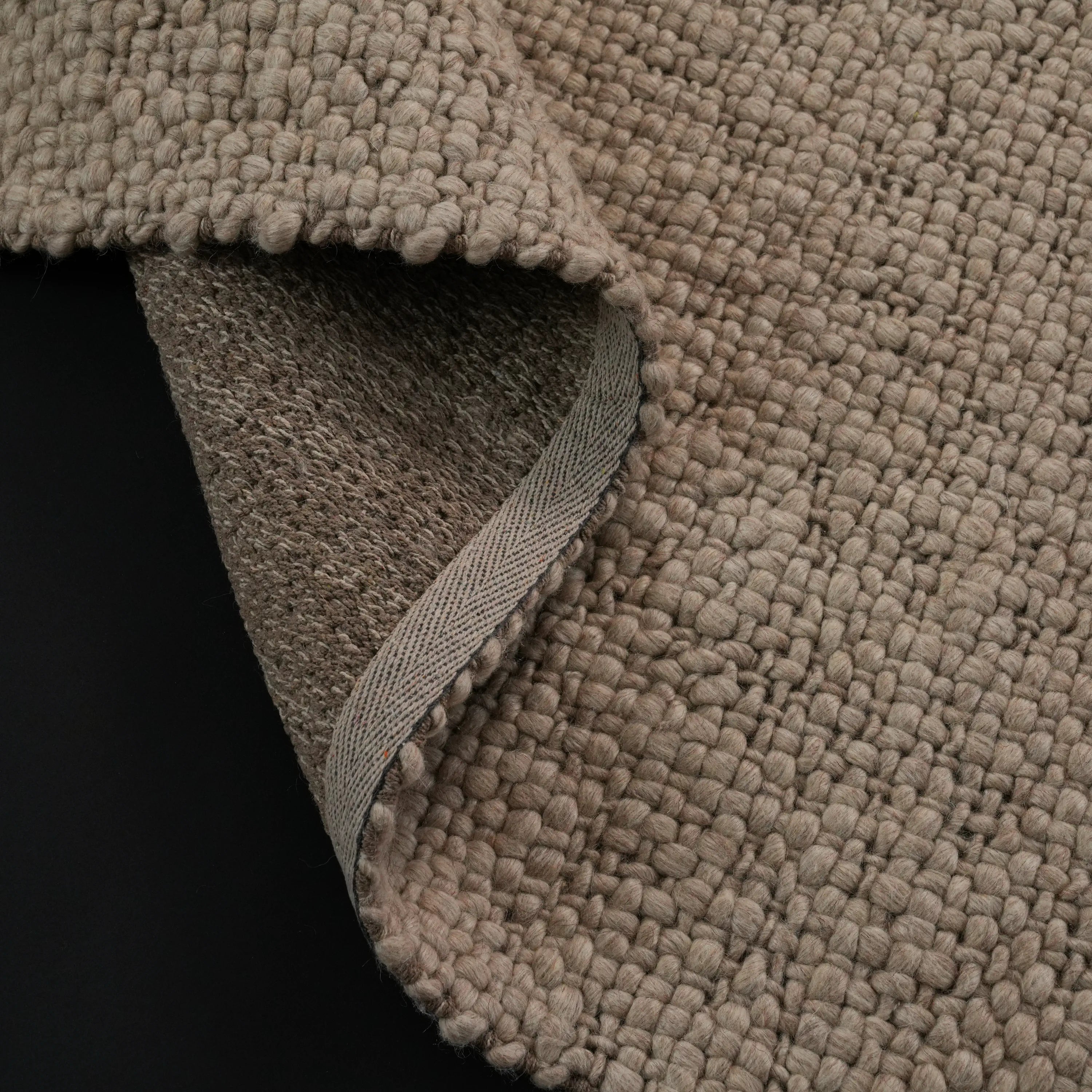 Handwoven Plain Pattern Beige Wool Rug