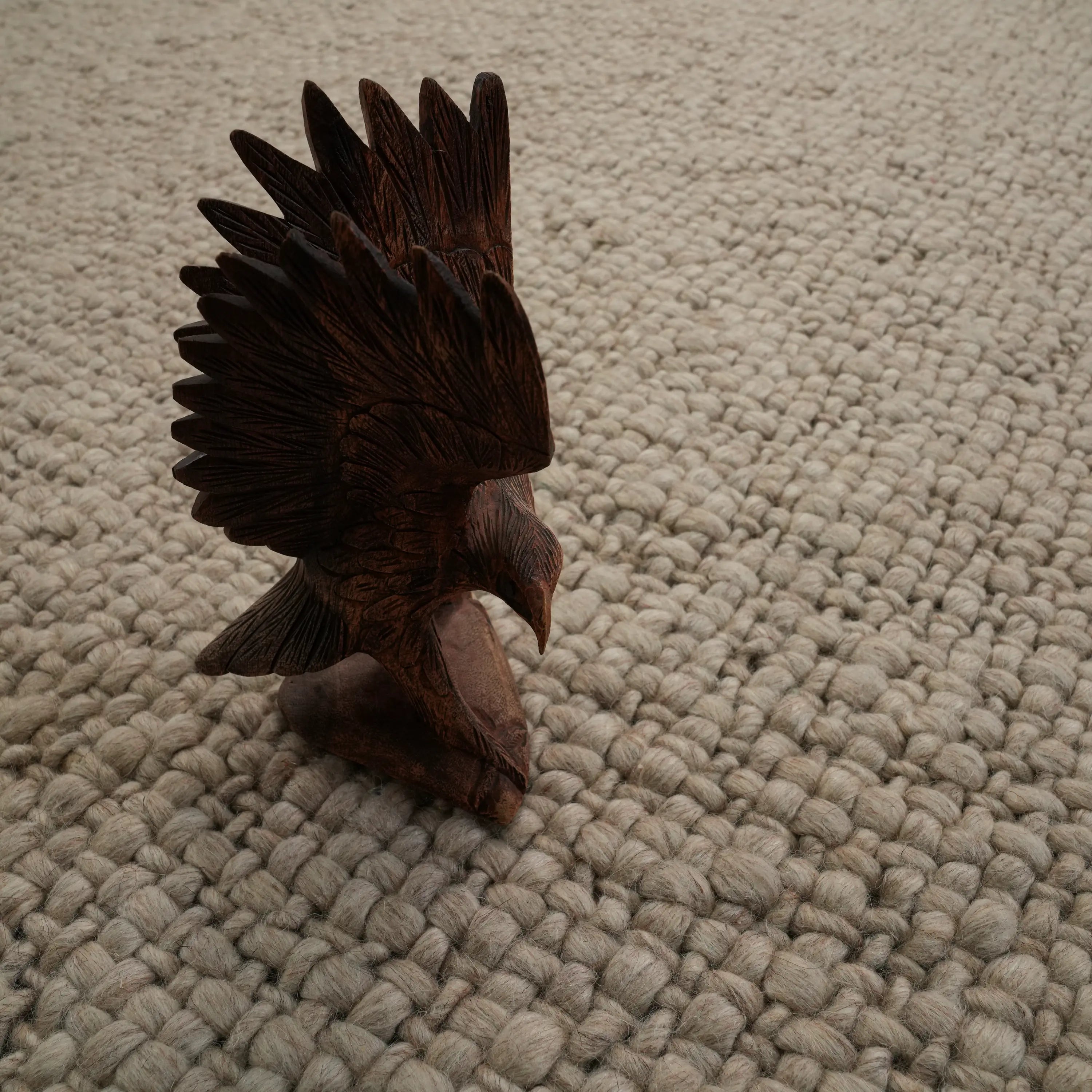 Handwoven Plain Pattern Beige Wool Rug