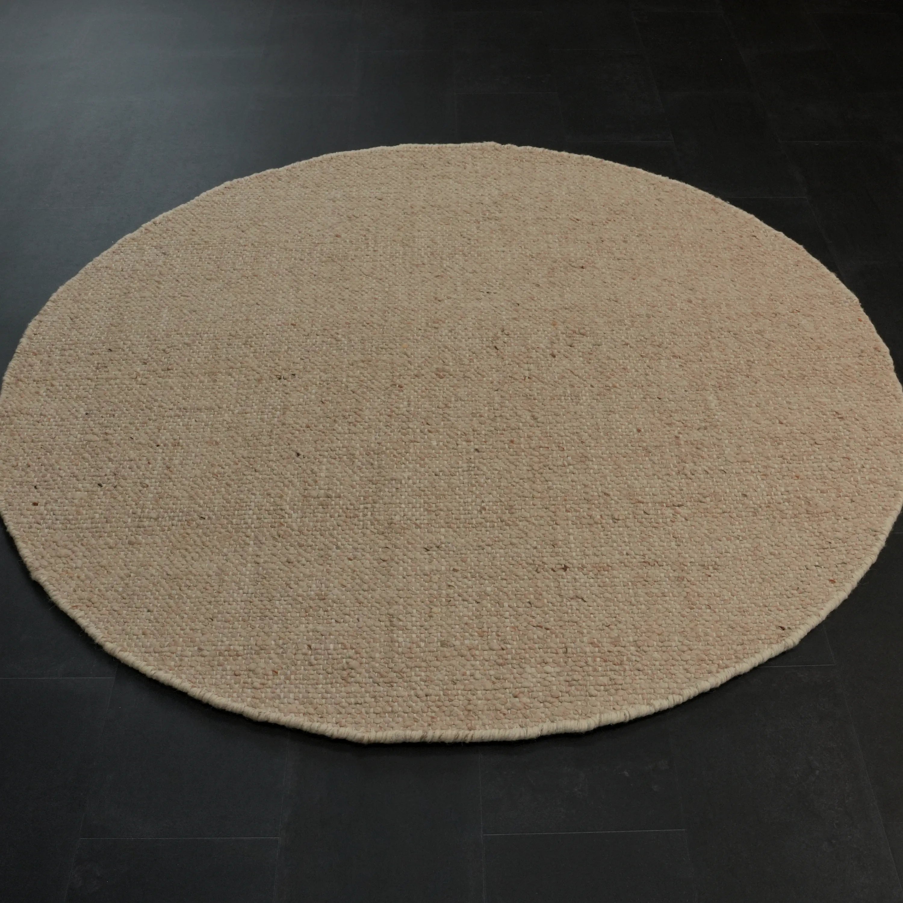 Handwoven Plain Pattern Beige Round Wool Rug
