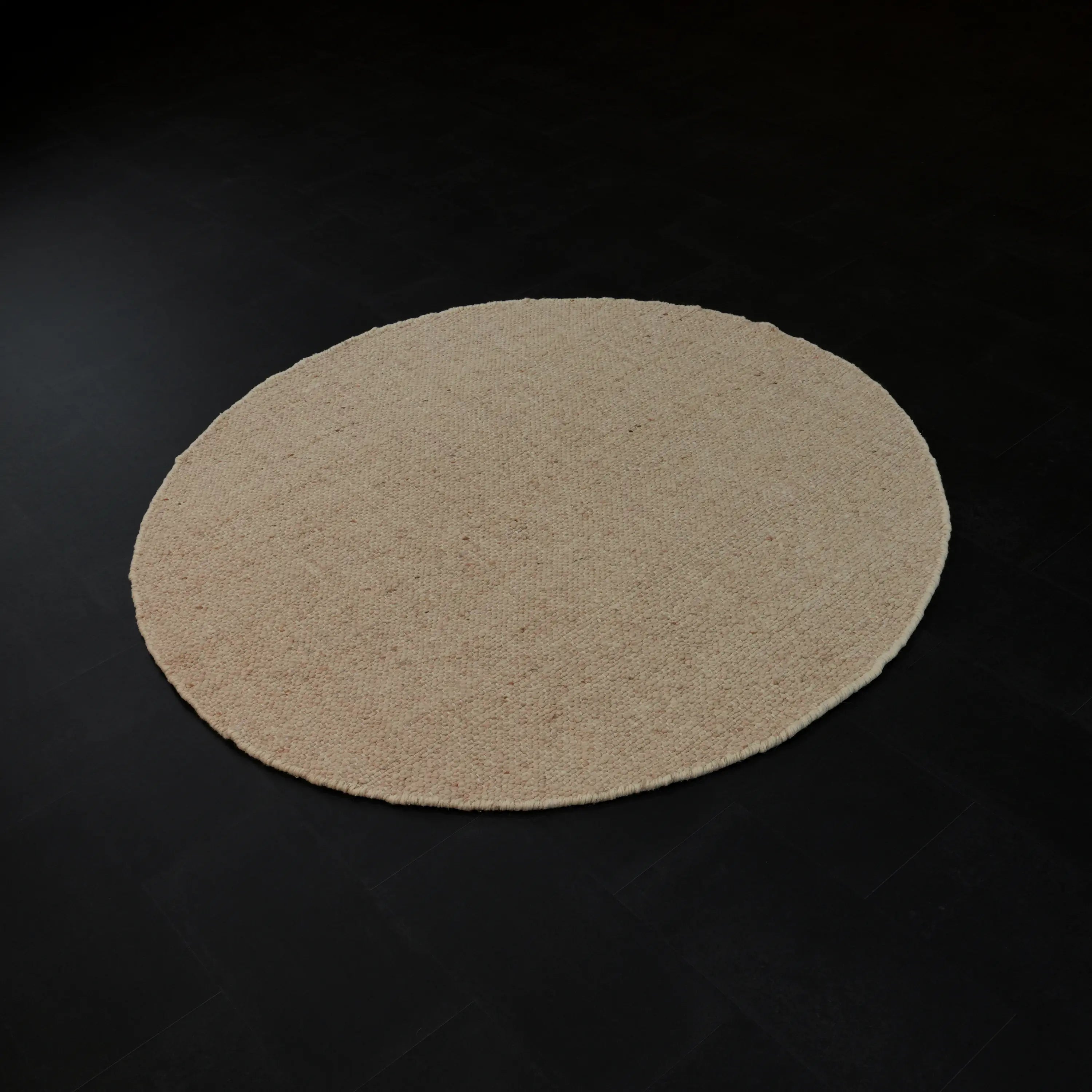 Handwoven Plain Pattern Beige Round Wool Rug