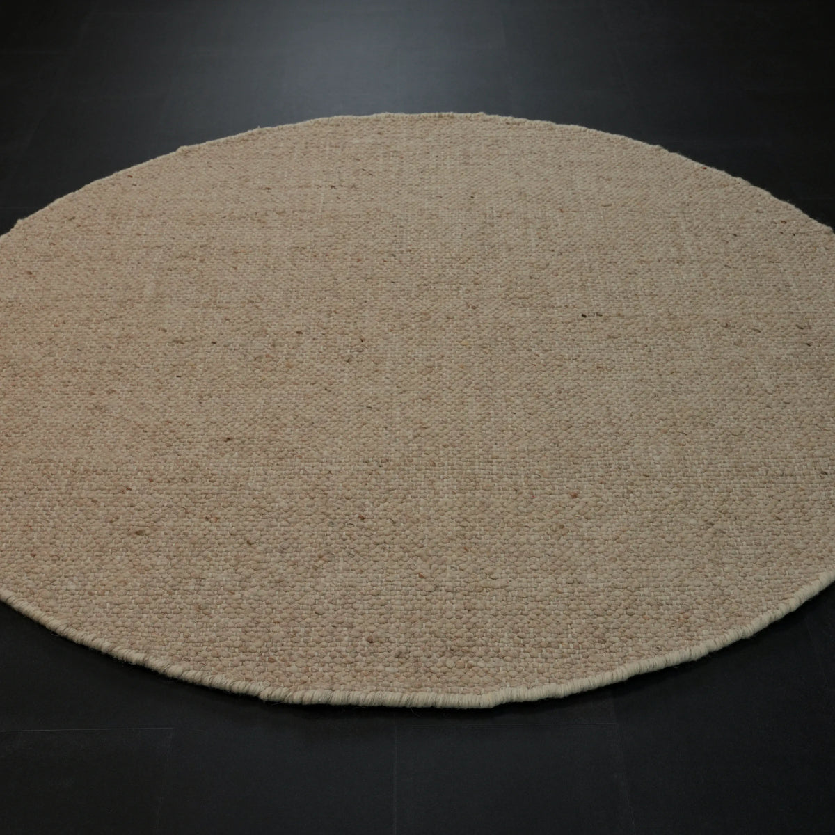 El Dokuma Sade Desenli Bej Yuvarlak Yün Halı, 160x160 – 200x200 cm — Halıcızade