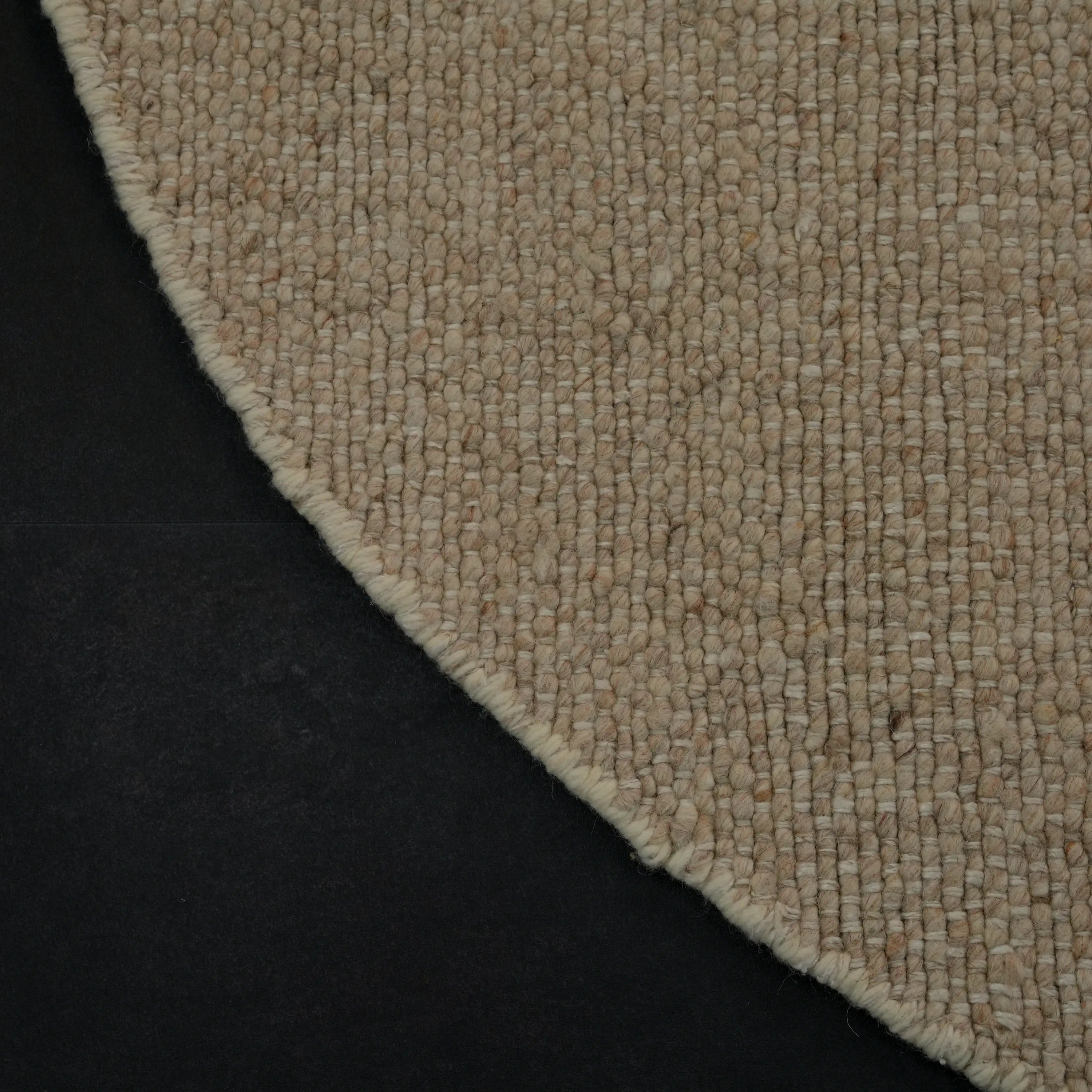 Handwoven Plain Pattern Beige Round Wool Rug