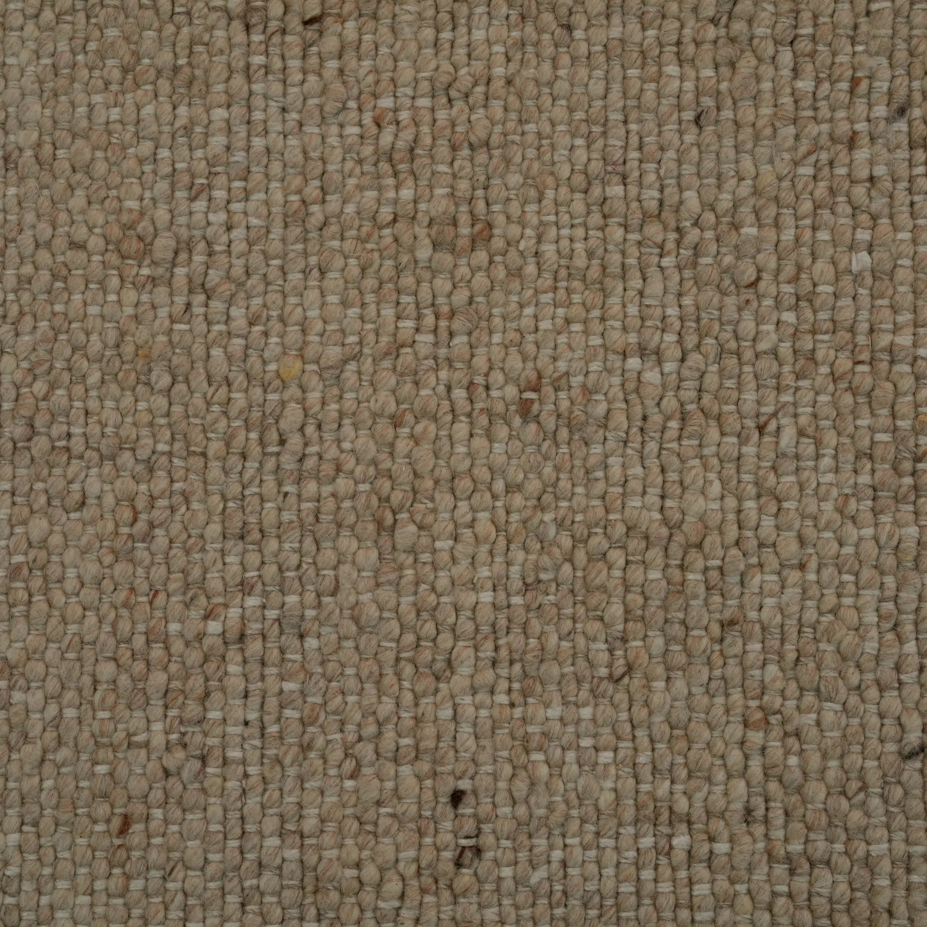 Handwoven Plain Pattern Beige Round Wool Rug