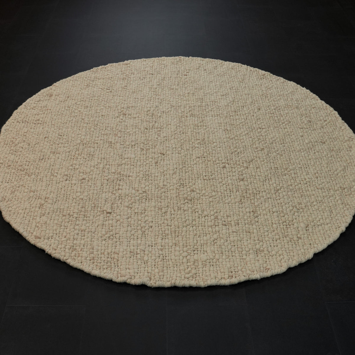 El Dokuma Sade Desenli Beyaz Yuvarlak Yün Halı, 160x160 – 200x200 cm — Halıcızade