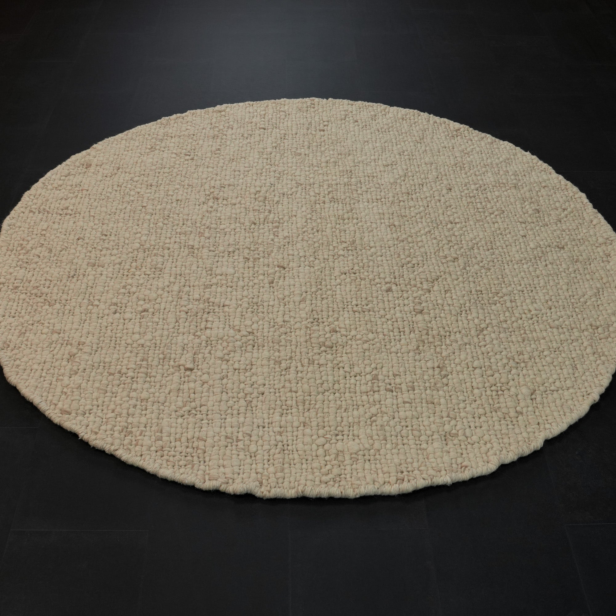 El Dokuma Sade Desenli Beyaz Yuvarlak Yün Halı