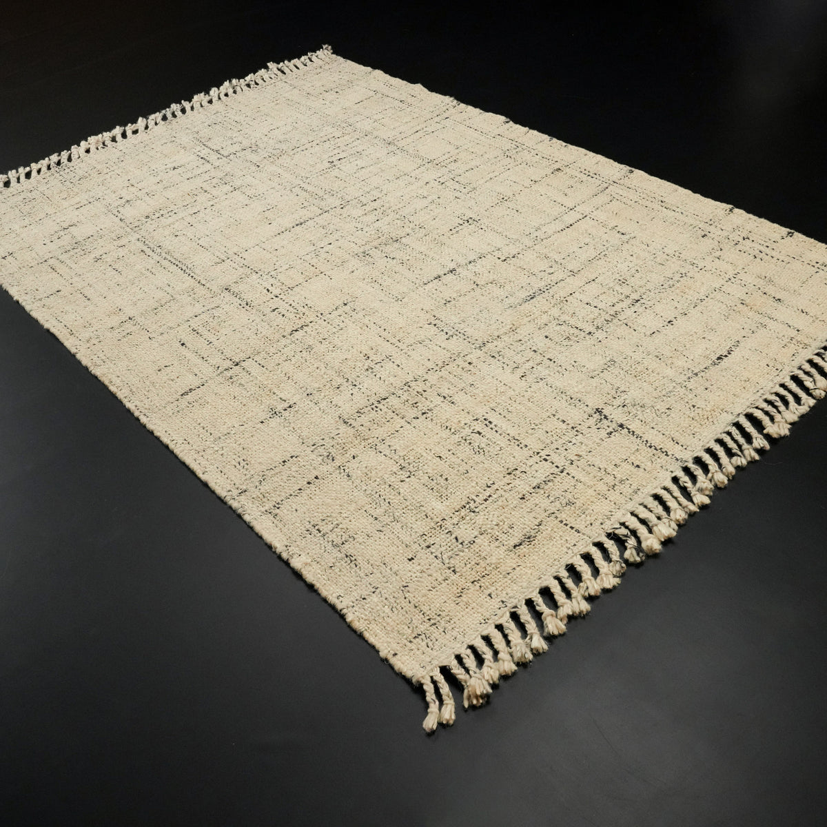 El Dokuma Sade Desenli Krem Yün/Jüt Halı, 130x190 – 170x240 cm — Halıcızade