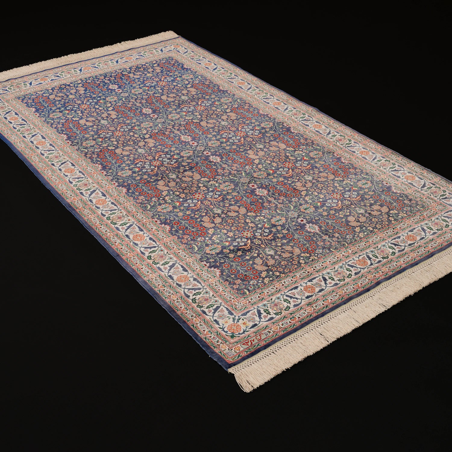 Saf ipek el dokuma Hereke halısı, lacivert, 129x219 cm — Halıcızade