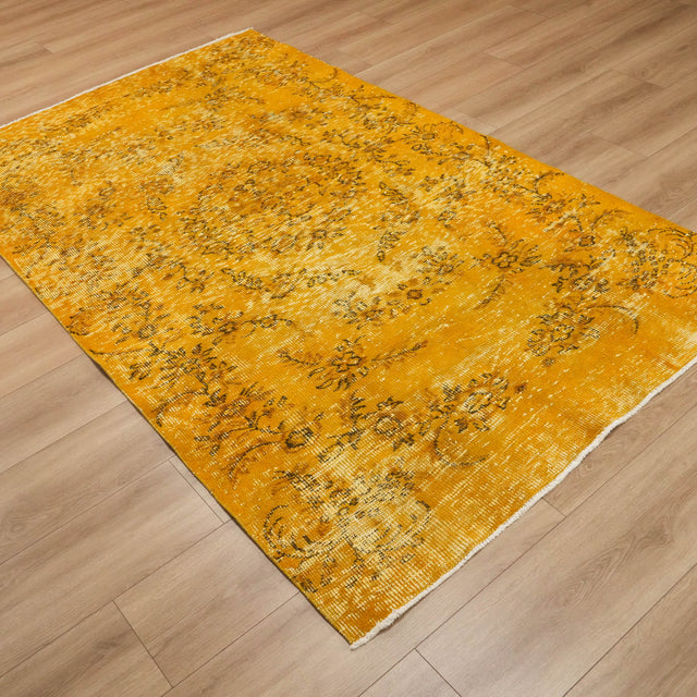 El Dokuma Sarı Vintage Desenli Yün Halı, 154x253 cm — Halıcızade