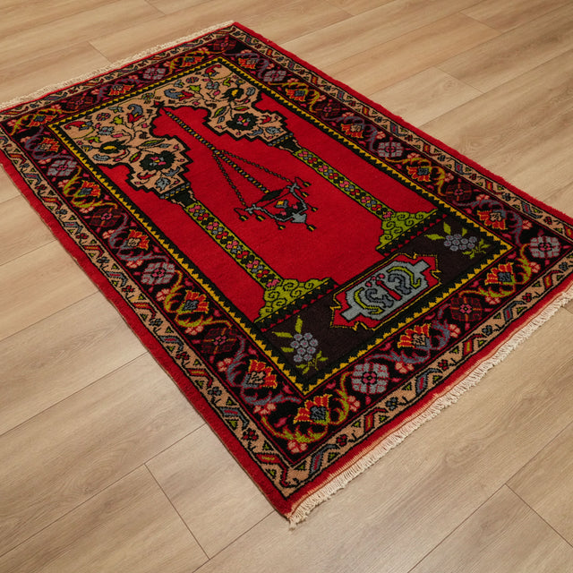 Selendi Köy Dokuma Halı Seccade, kırmızı, 113x167 cm — Halıcızade
