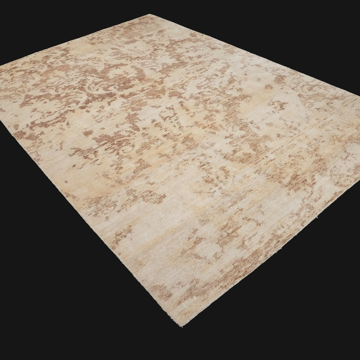 El Dokuma Soyut Desenli Bej Bambu Halı, 200x300 cm — Halıcızade