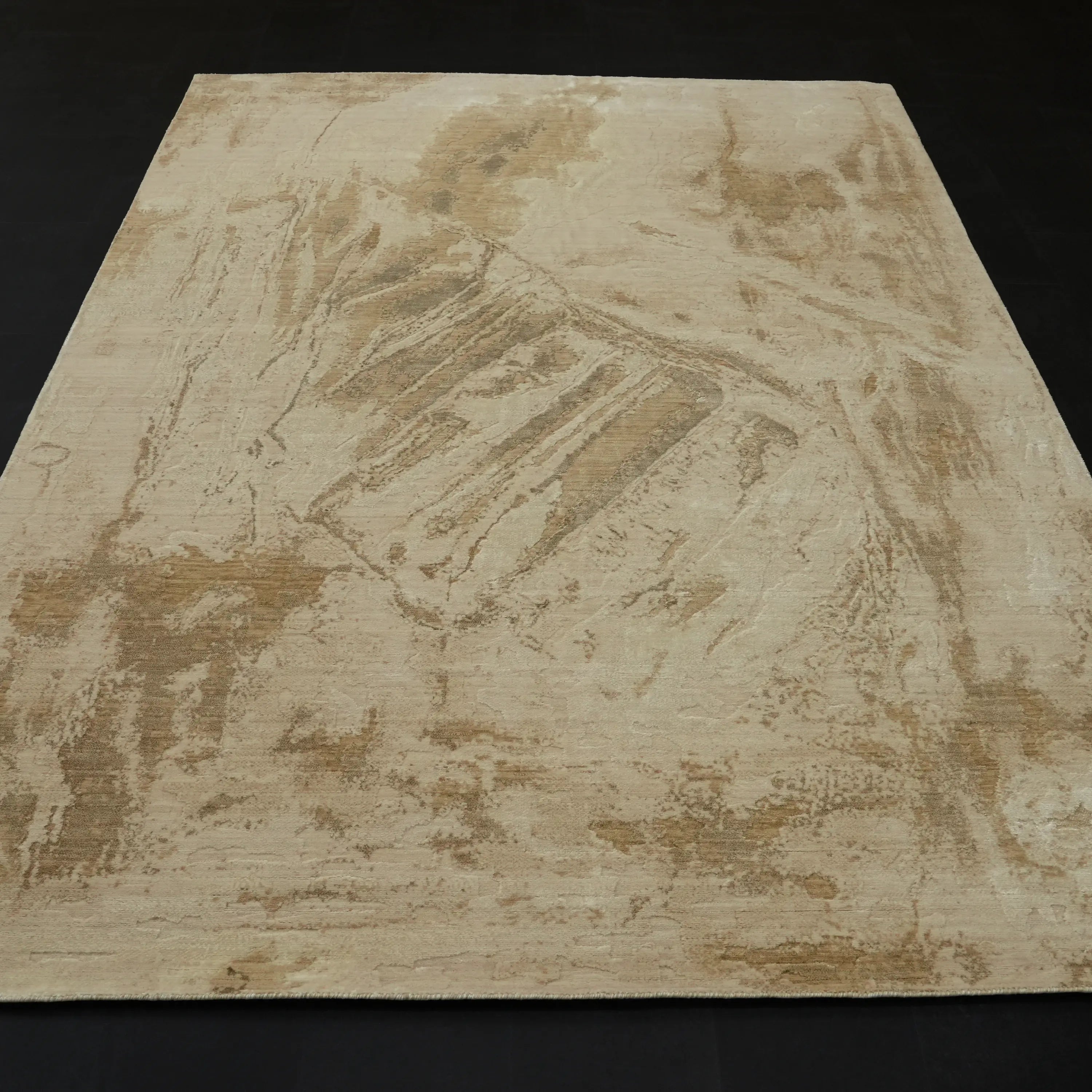 Soyut Desenli Bej Yün Tezgah Dokuma Halı