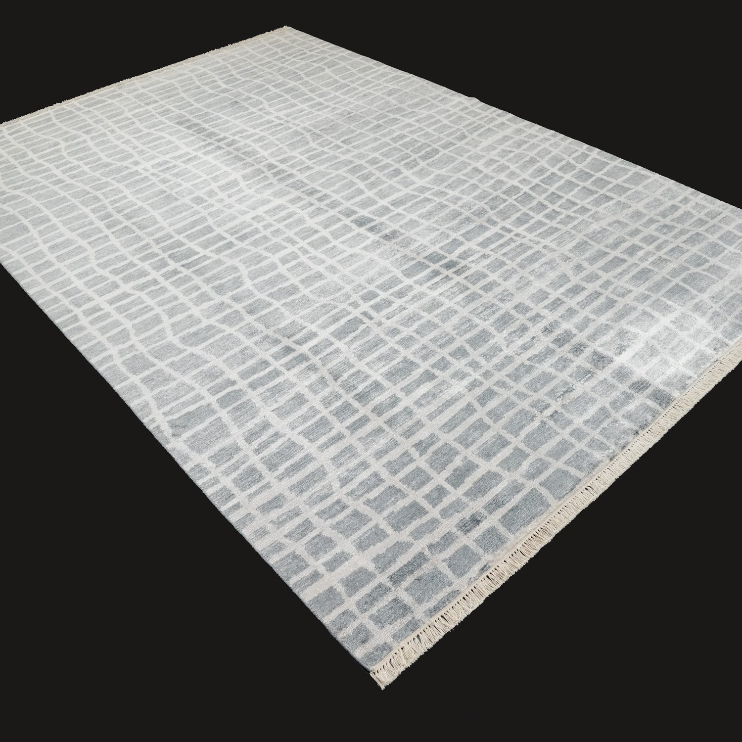 El Dokuma Soyut Desenli Gri Bambu Halı, 200x300 cm — Halıcızade