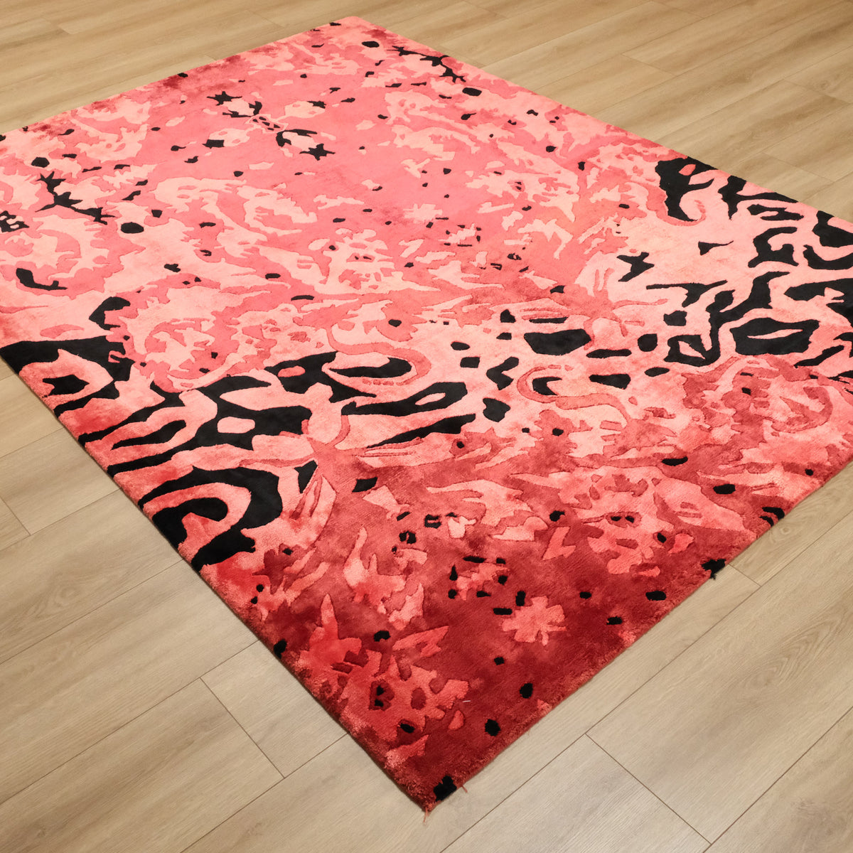 Red Abstract Hand-Knotted Bamboo Viscose Rug, 170x240 cm — Halıcızade