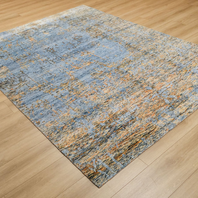 El Dokuma Soyut Desenli Mavi Bambu Halı, 212x290 cm — Halıcızade