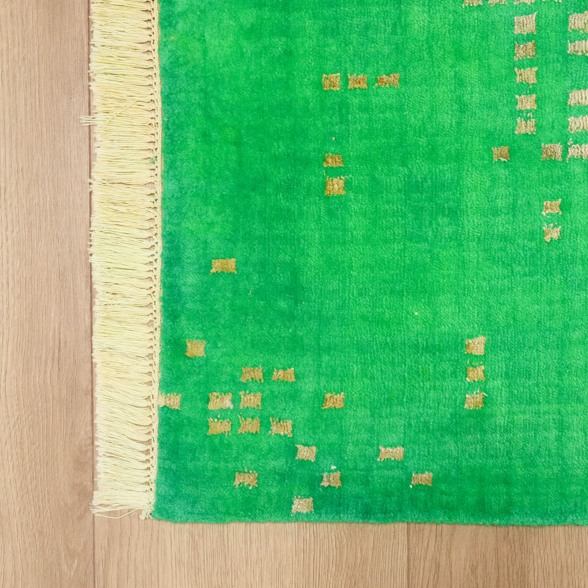 Green Abstract Hand-Knotted Wool Rug — bedroom rug
