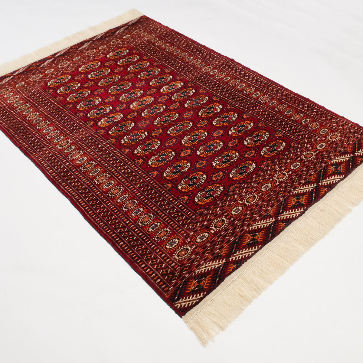 Türkmen Buhara el dokuma kirmen halı, bordo, 133x187 cm — Halıcızade