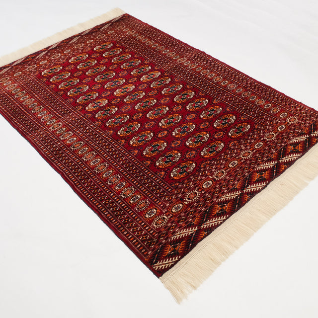 Türkmen Buhara el dokuma kirmen halı, bordo, 133x187 cm — Halıcızade