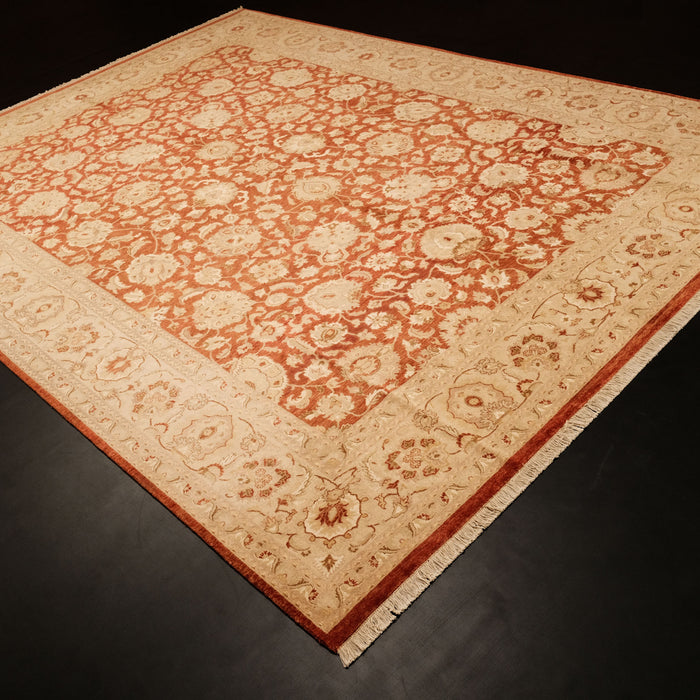 El Dokuma Uşak Desenli Bordo Taba Yün Halı, 272x367 cm — Halıcızade