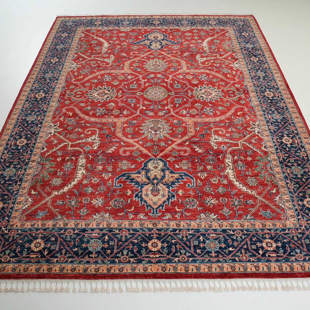 El Dokuma Uşak Desenli Kırmızı Yün Halı — 197x270 cm