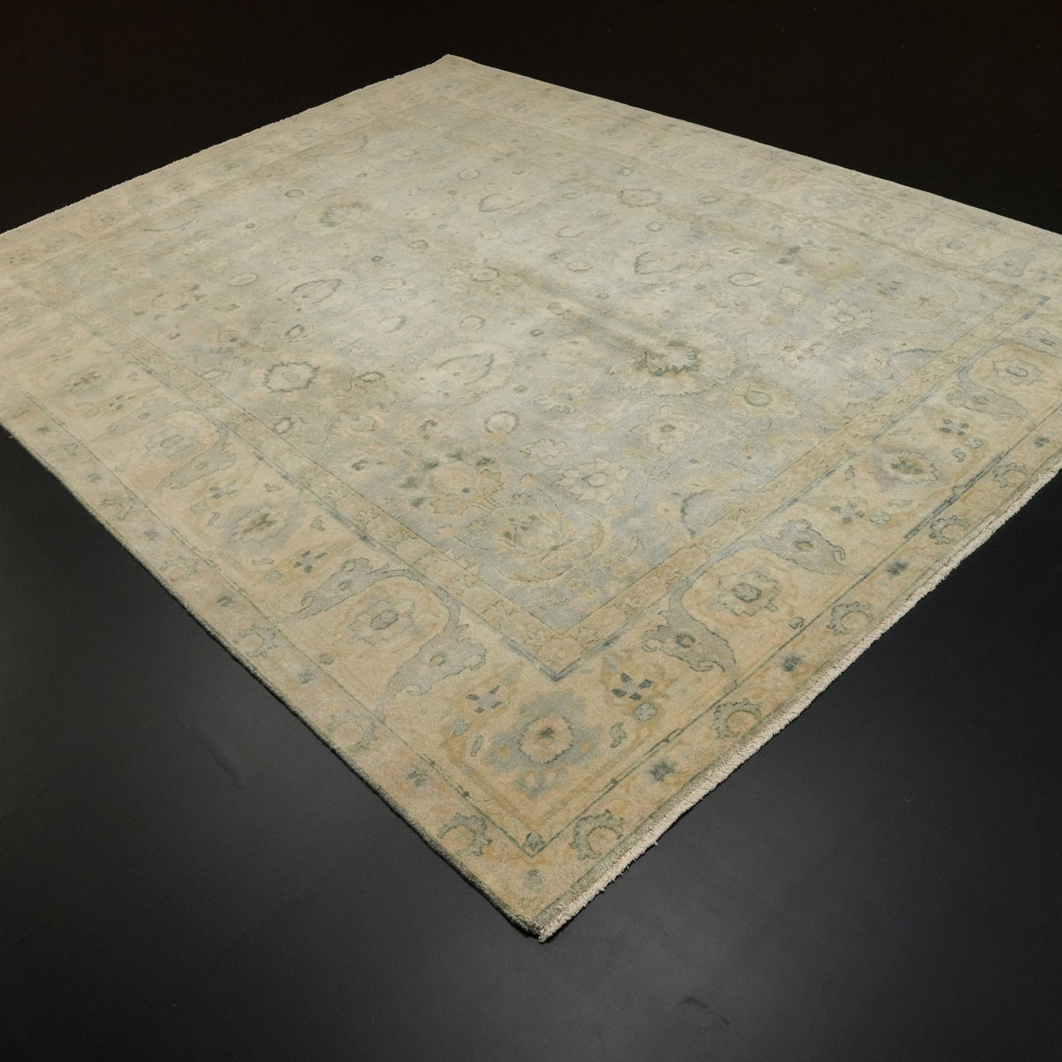El Dokuma Uşak Desenli Mavi Yün Halı, 246x308 cm — Halıcızade