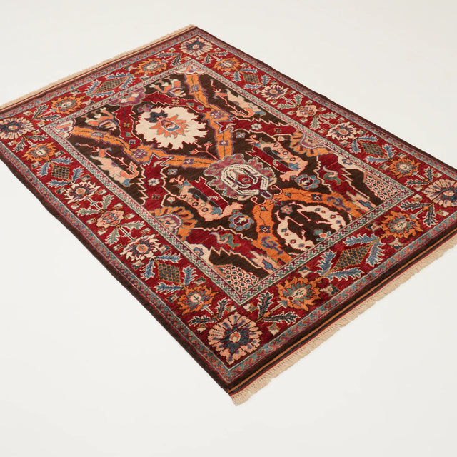 El Dokuma Uşak Desenli Rengarenk Yün Halı, 104x148 cm — Halıcızade