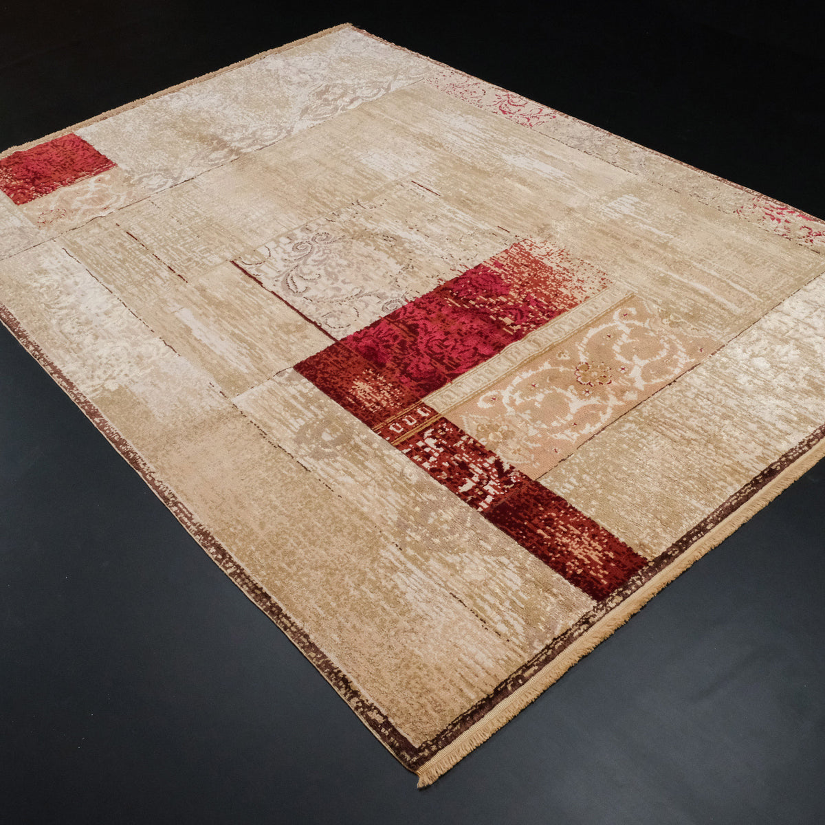 El Dokuma Vintage Desenli İpekli Yün Halı, bej, 181x252 cm — Halıcızade
