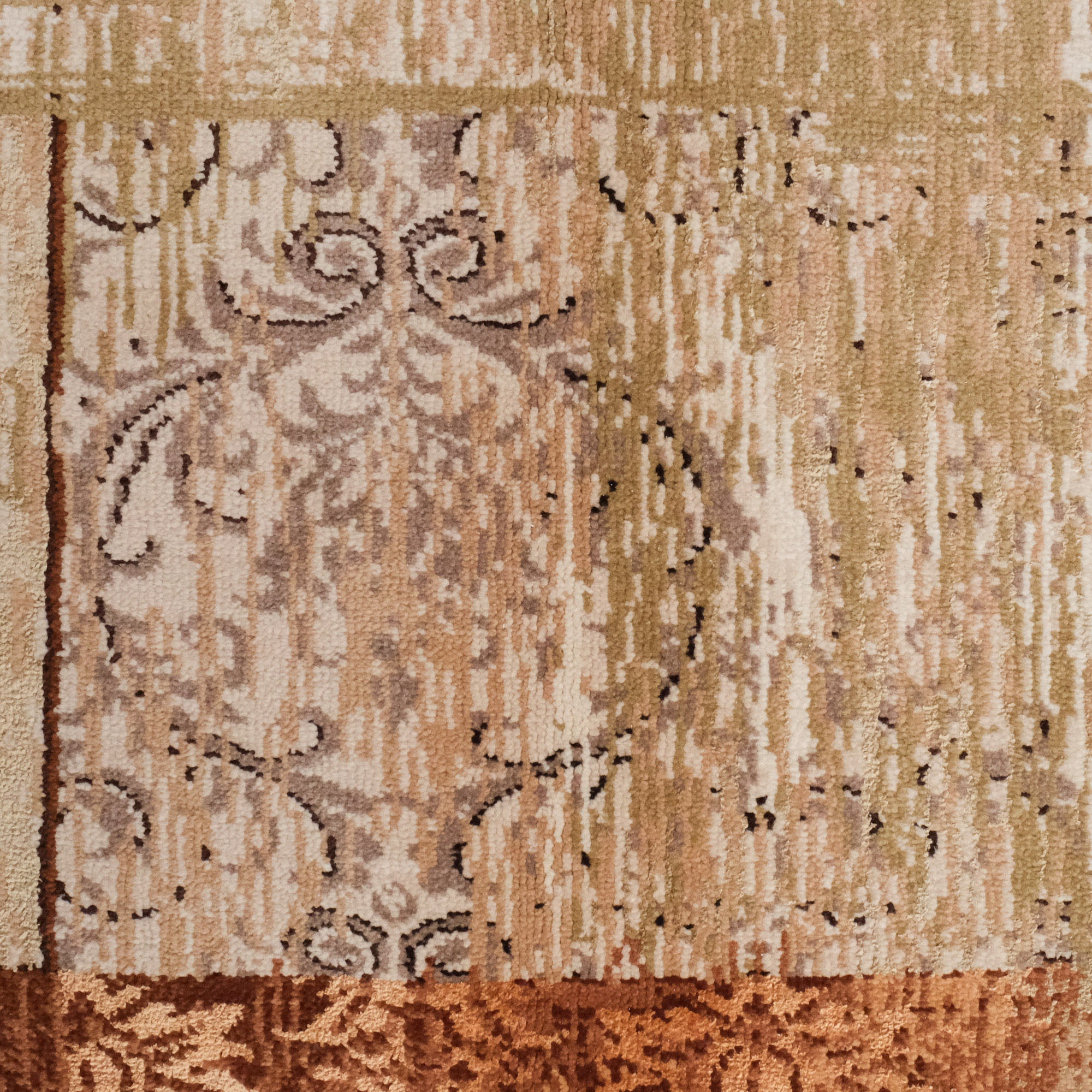 Hand Woven Beige Vintage Patterned Silk Carpet