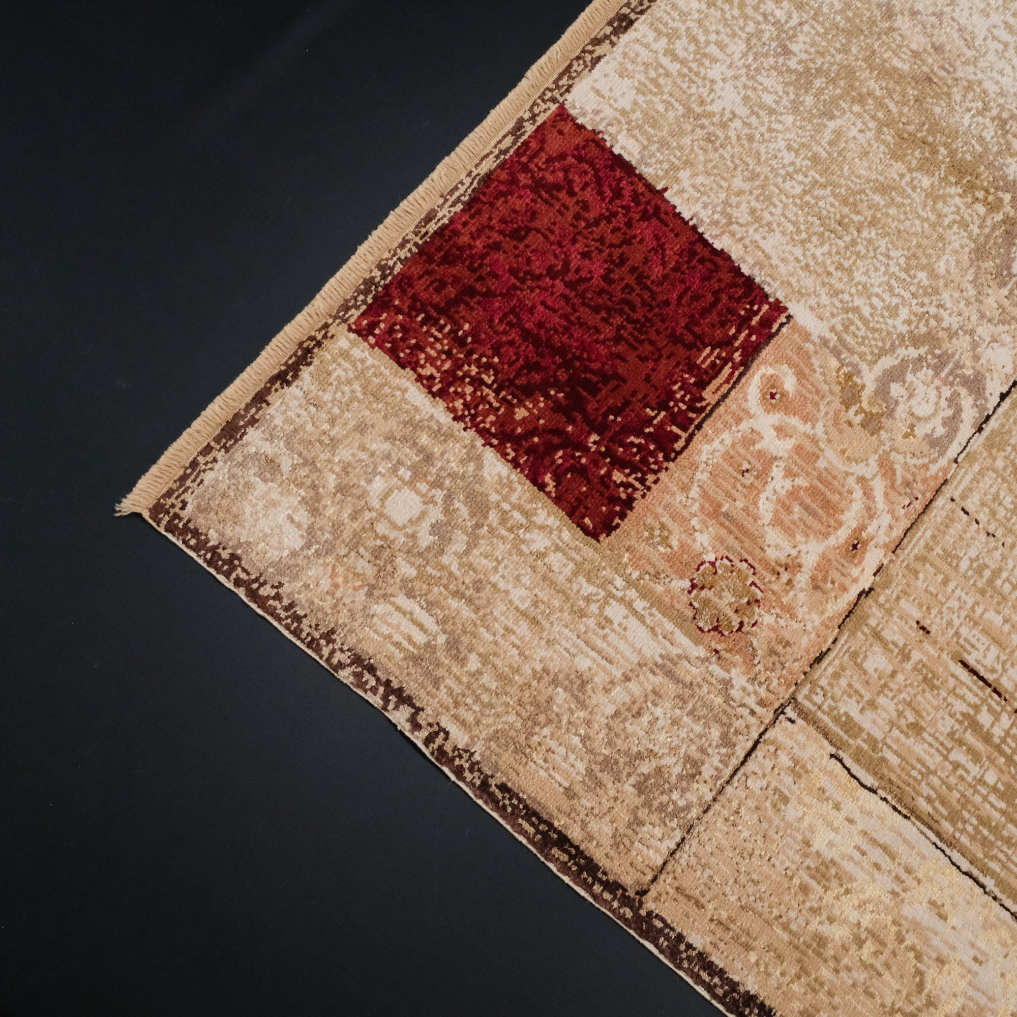 Hand Woven Vintage Patterned Beige Wool Carpet