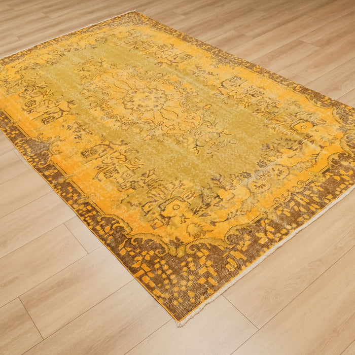 El Dokuma Vintage Desenli Klasik Sarı Yün Halı, 165x271 cm — Halıcızade