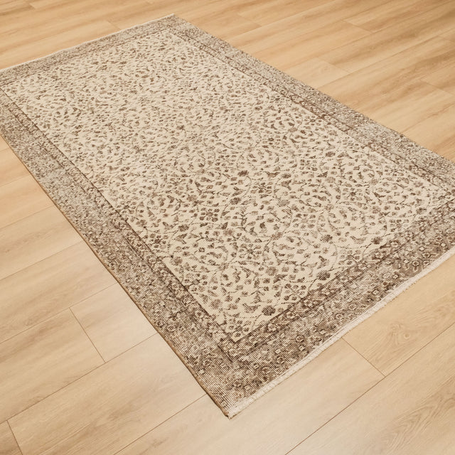 El Dokuma Bünyan Desenli Vintage Krem Yün Halı, 130x221 cm — Halıcızade