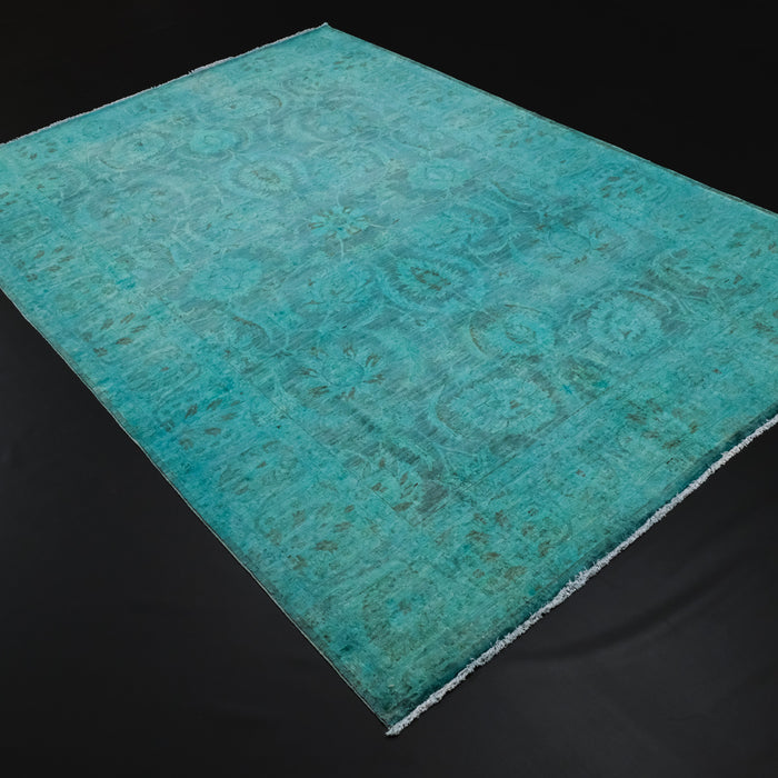 El Dokuma Vintage Desenli Mavi Yün Halı, 183x274 cm — Halıcızade