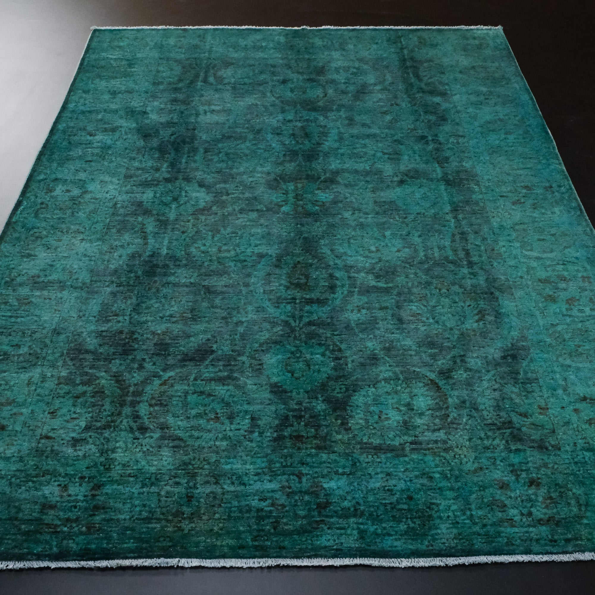 Hand Woven Vintage Patterned Blue Wool Carpet