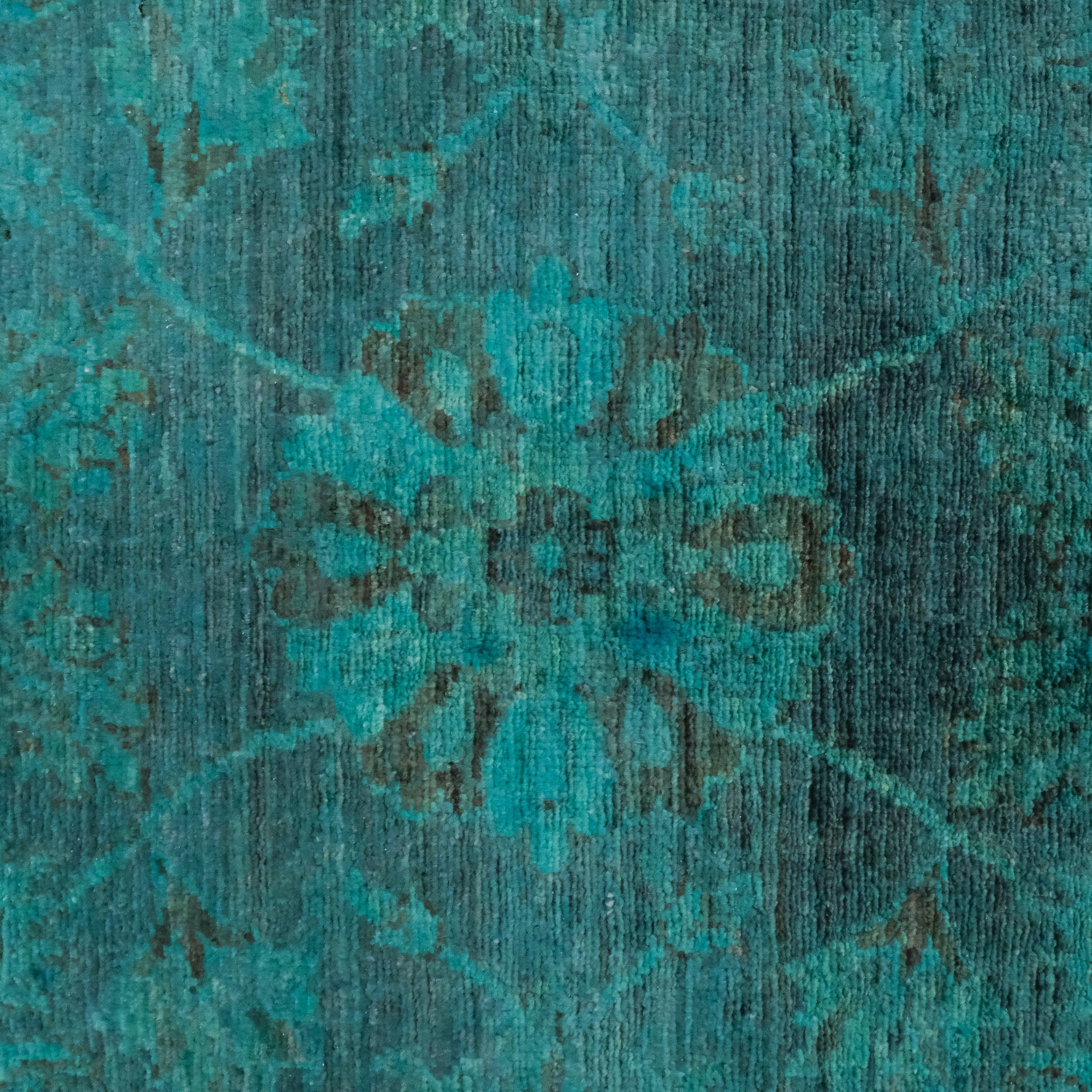 Hand Woven Vintage Patterned Blue Wool Carpet