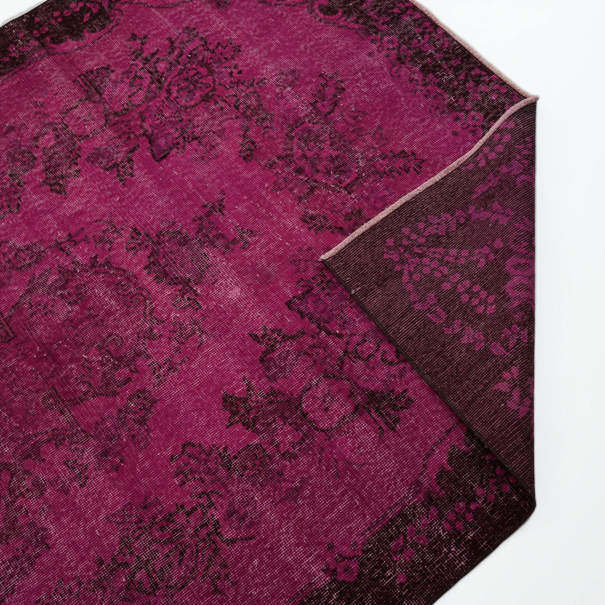 El Dokuma Vintage Desenli Pembe Yün Halı — antre halısı