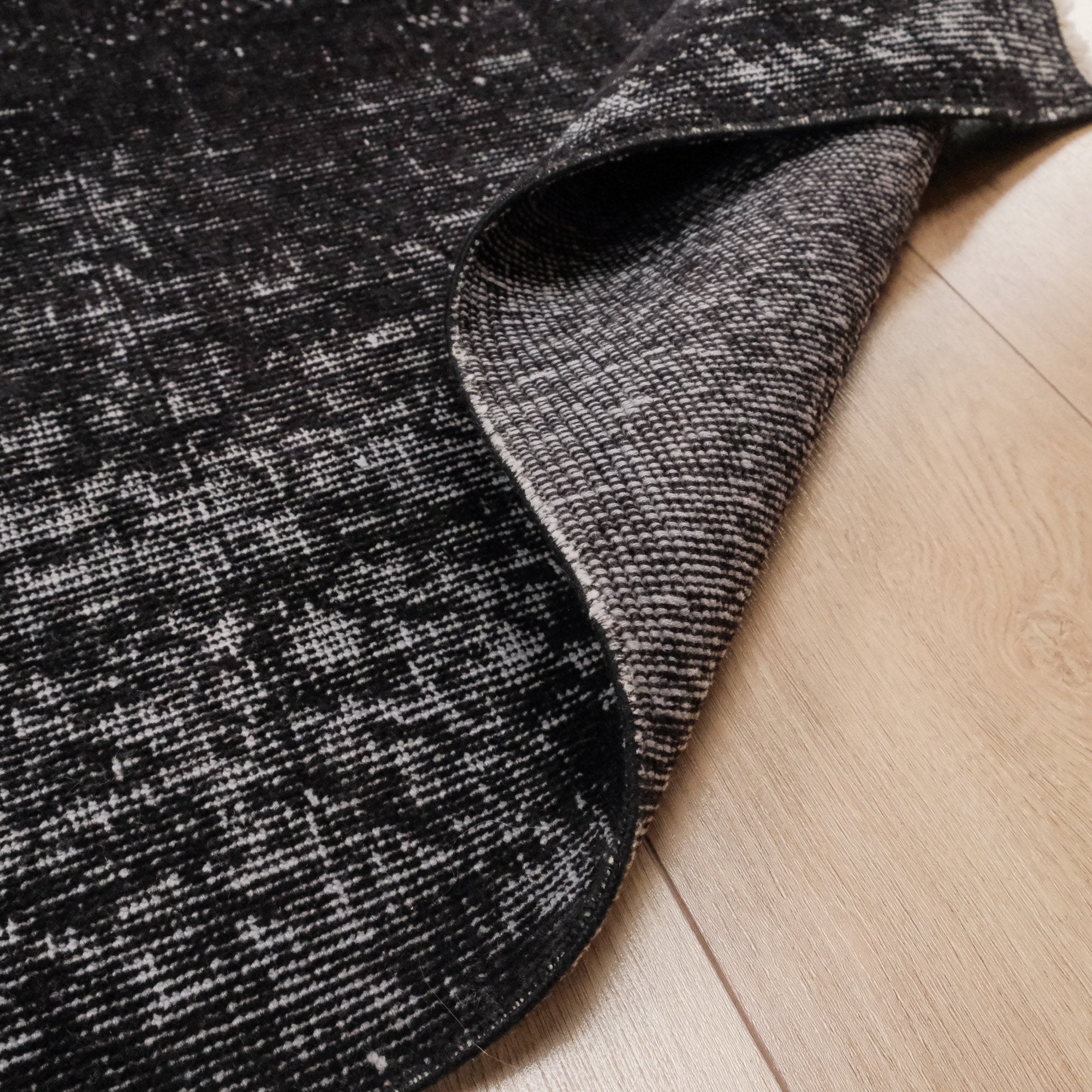 Hand Woven Vintage Patterned Black Wool Classic Carpet