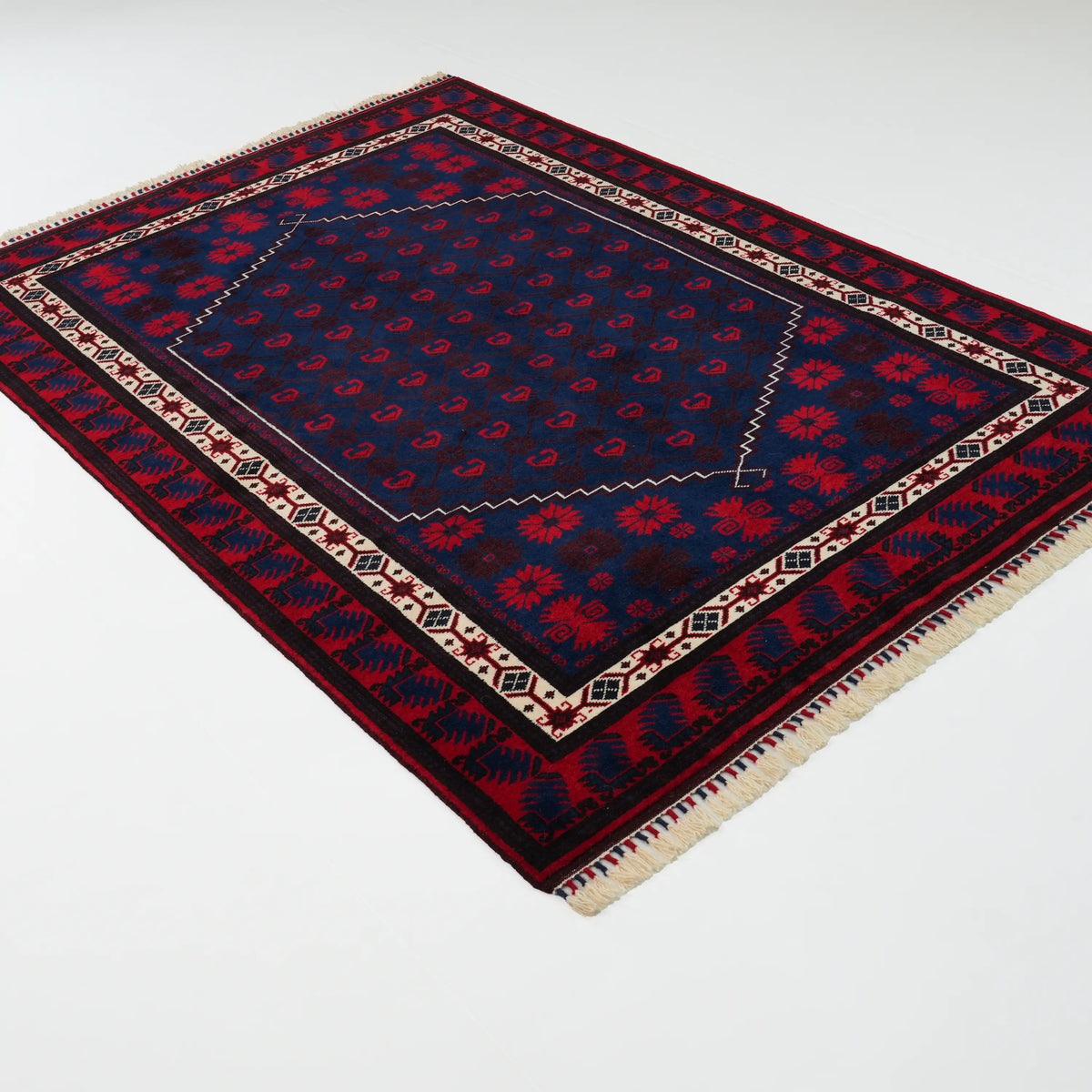 El Dokuma Yağcıbedir Desenli Lacivert Yün Etnik Halı, 171x245 cm — Halıcızade