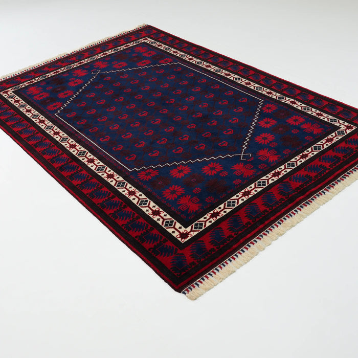 El Dokuma Yağcıbedir Desenli Lacivert Yün Etnik Halı, 171x245 cm — Halıcızade