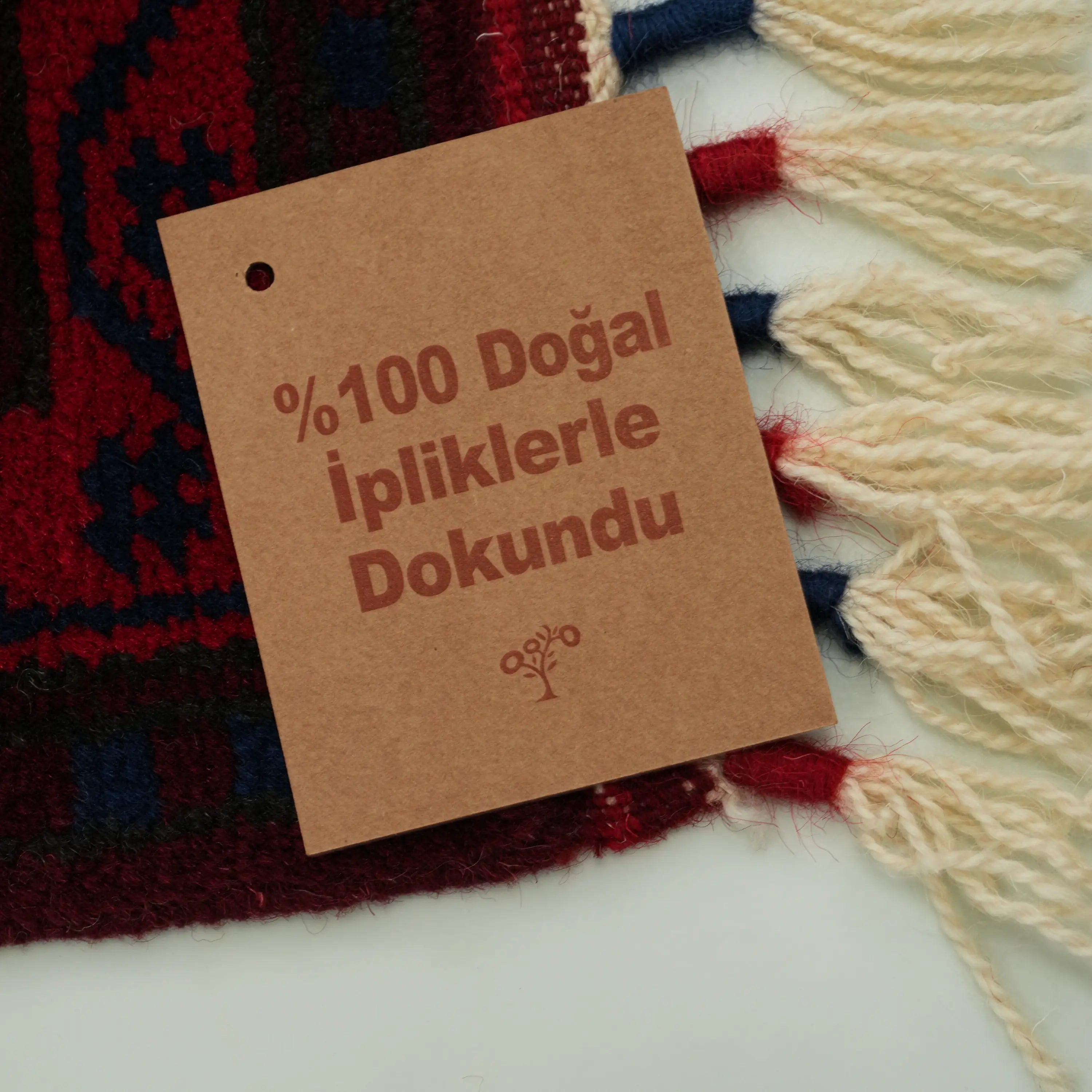 El Dokuma Yağcıbedir Desenli Lacivert Yün Etnik Halı