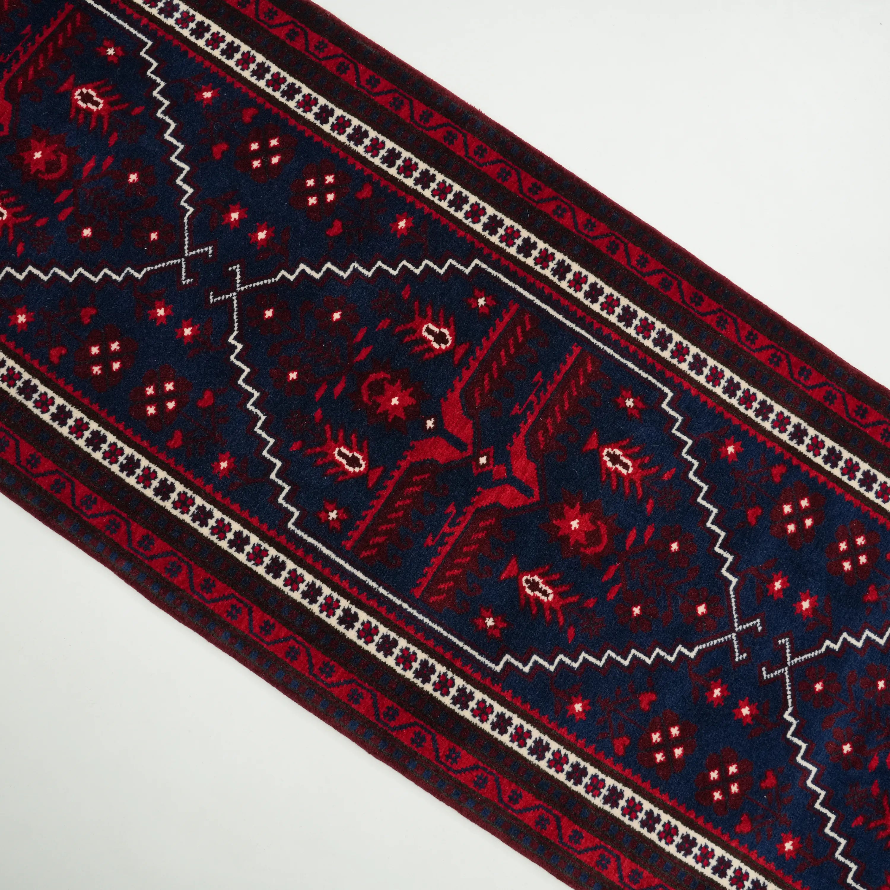 Handwoven Yağcıbedir Patterned Navy Wool Ethnic Rug