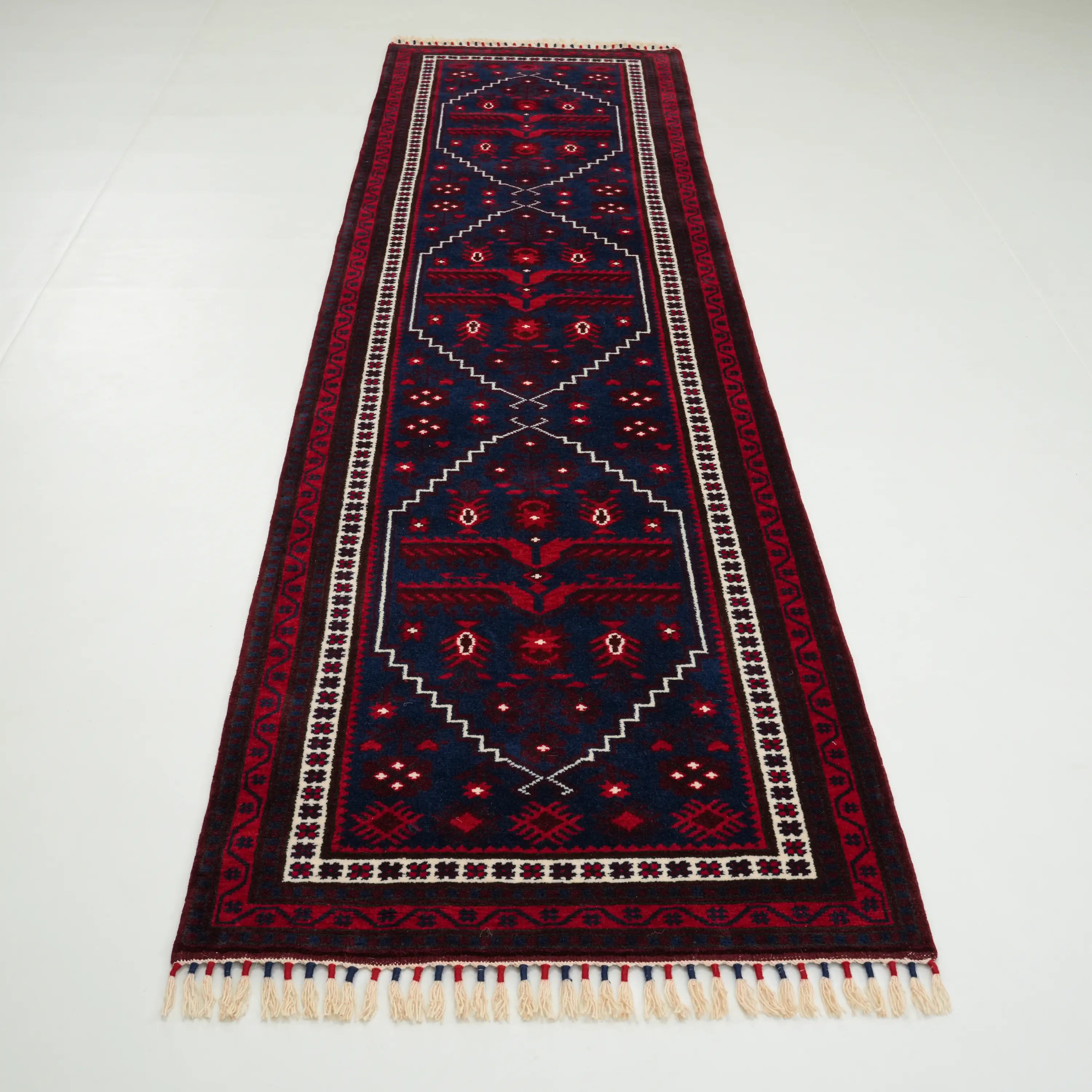 Handwoven Yağcıbedir Patterned Navy Wool Ethnic Rug