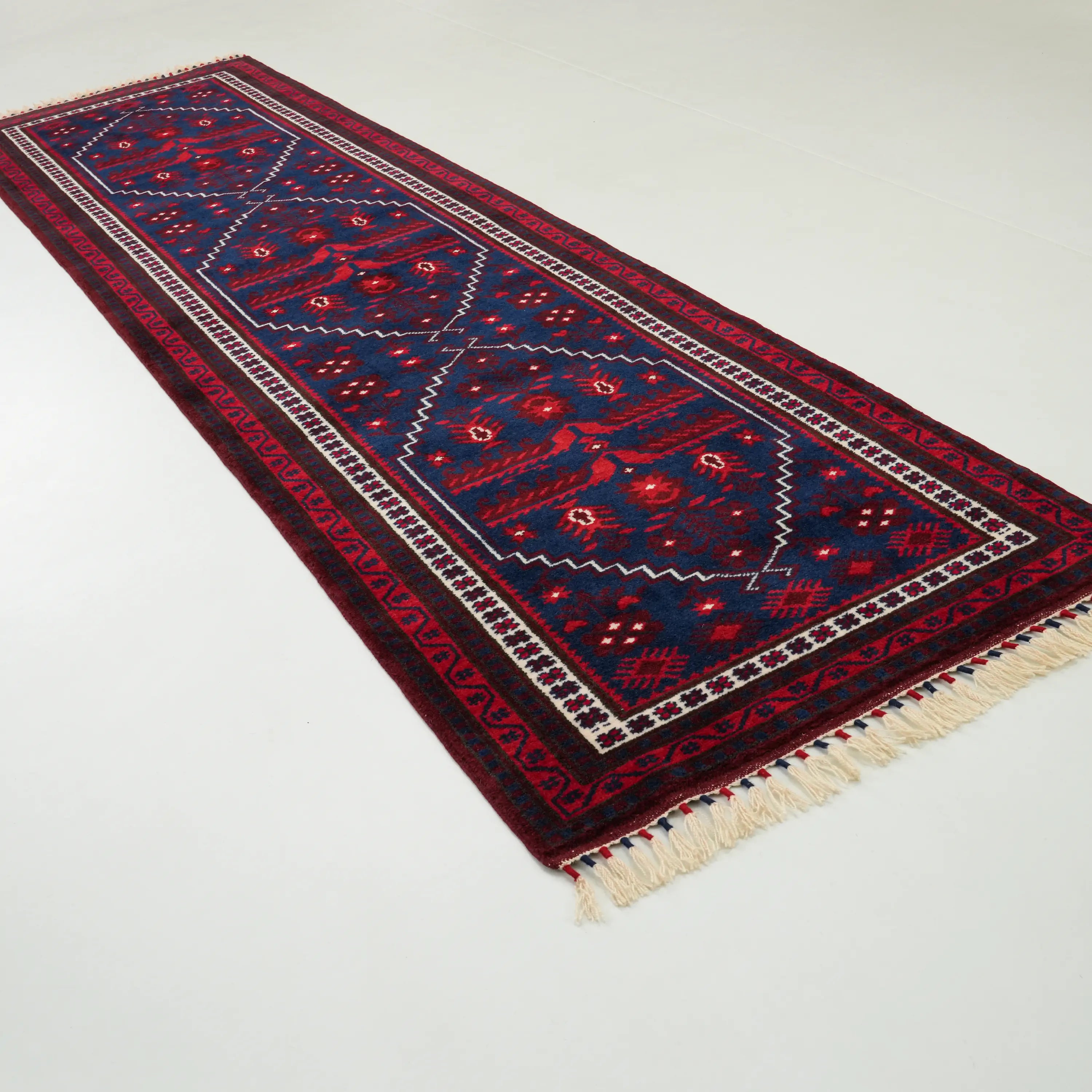 Handwoven Yağcıbedir Patterned Navy Wool Ethnic Rug