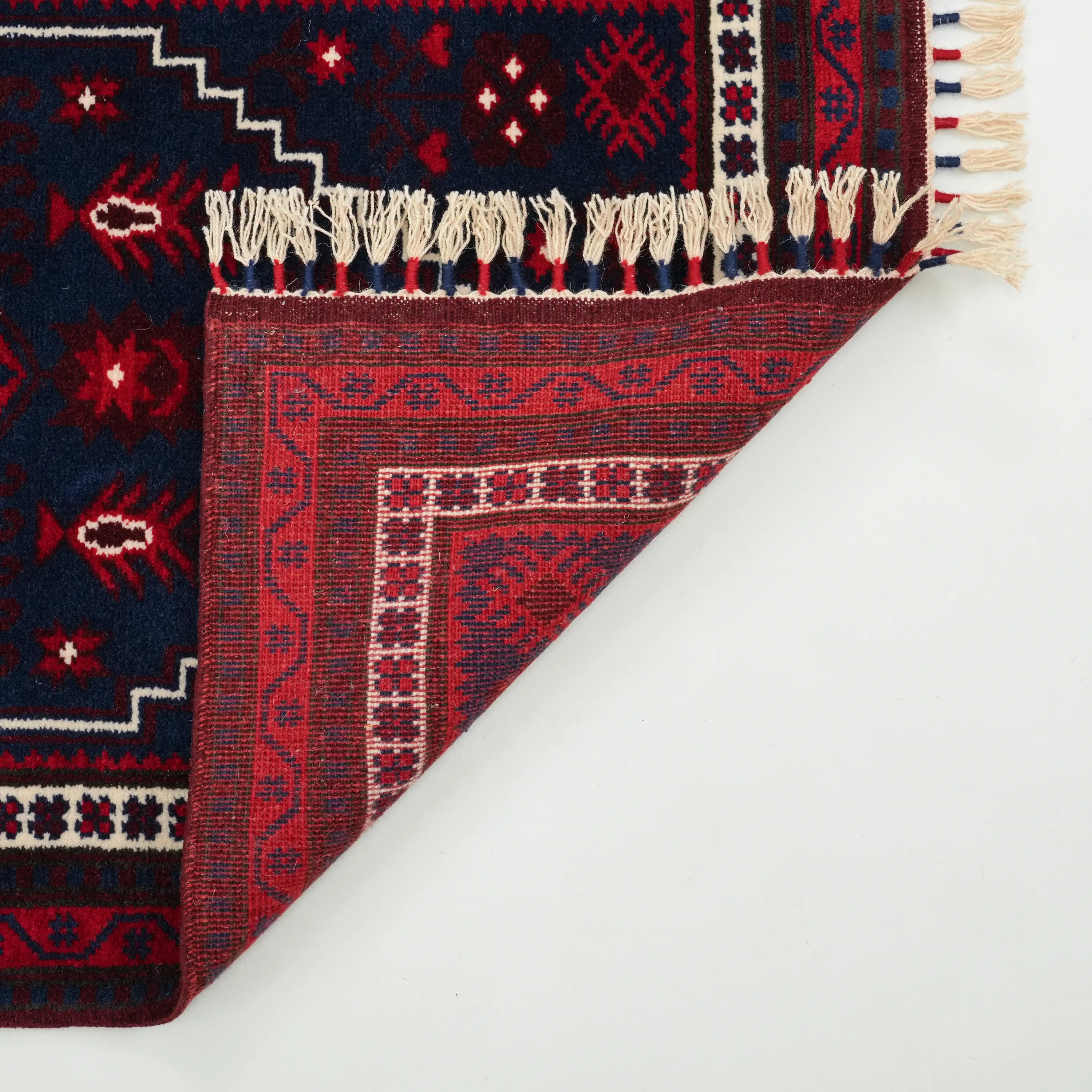 Handwoven Yağcıbedir Patterned Navy Wool Ethnic Rug