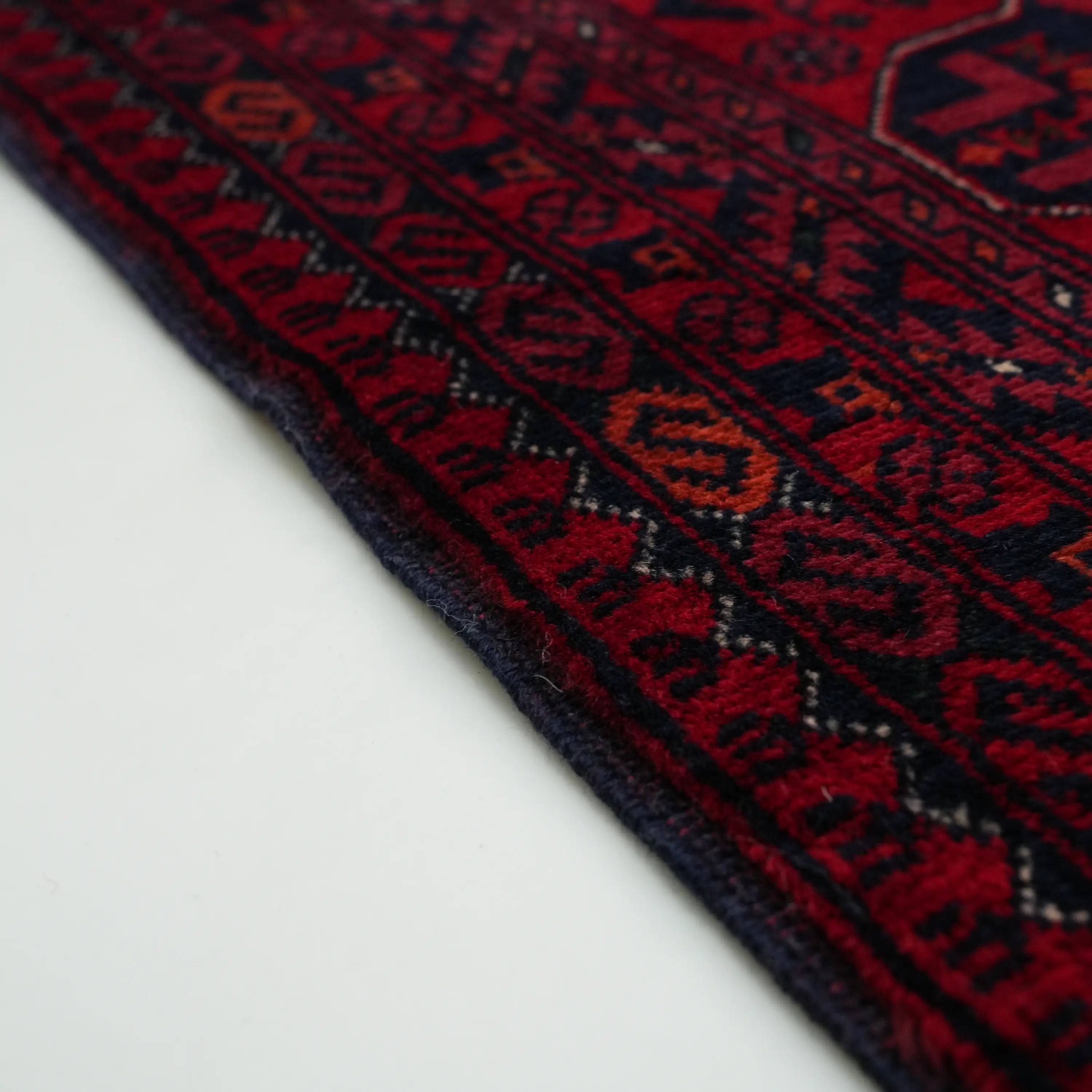 El Dokuma Yün Afgan Desenli Bordo Bilicik Etnik Halı