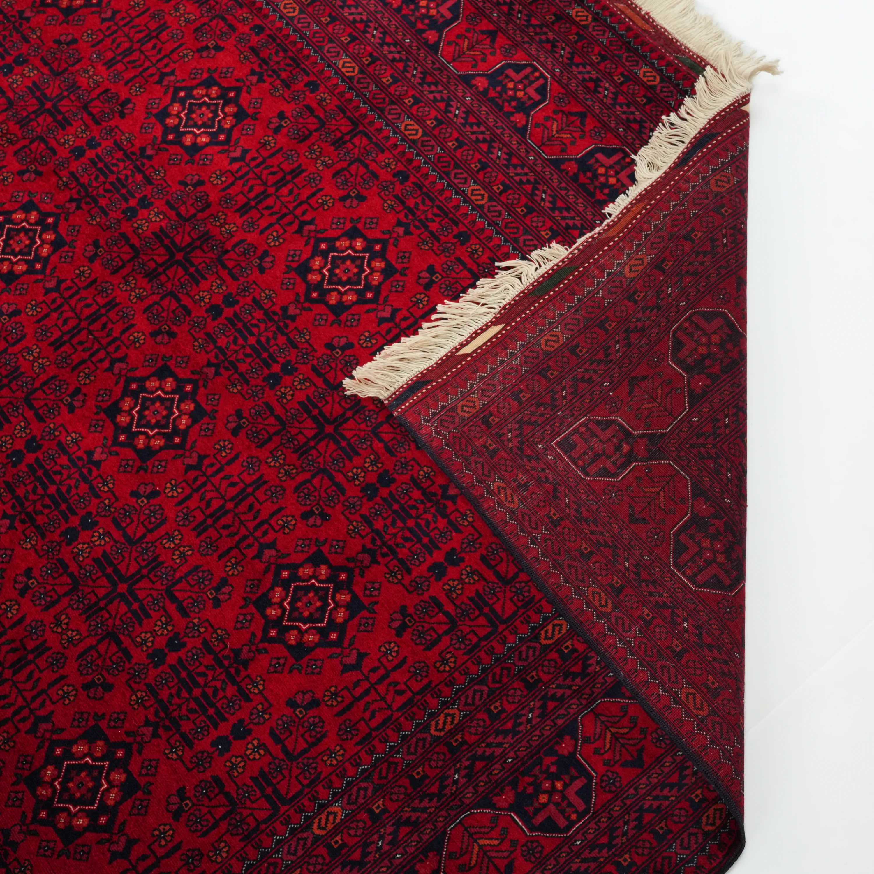 El Dokuma Yün Afgan Desenli Bordo Bilicik Etnik Halı