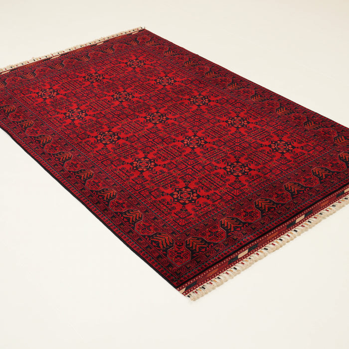El Dokuma Yün Afgan Desenli Bordo Bilicik Halı, 129x187 cm — Halıcızade